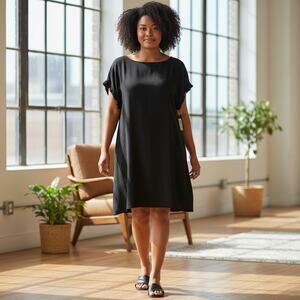 NEW Nicole Miller Black Short Sleeve Mini Dress Plus Size 1X Stretchy Above Knee